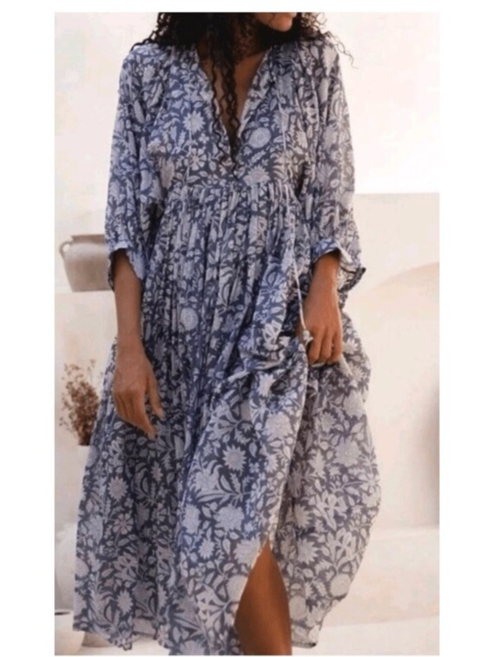Daughters Of India Kyra Midi Dress Size Small Blue Iris Cotton